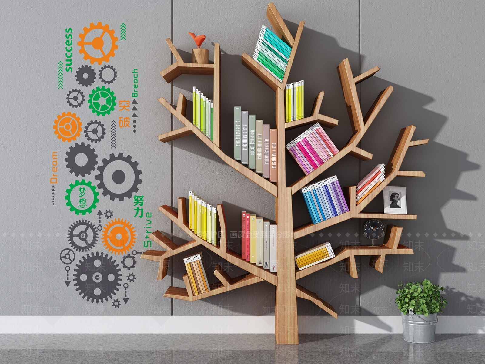 现代树状造型书柜3D模型下载【ID:1105943302】