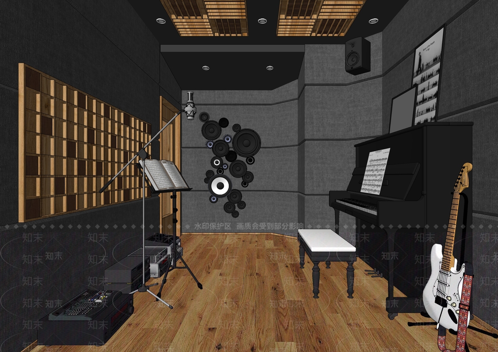 现代录音棚SU模型下载【ID:1105947620】