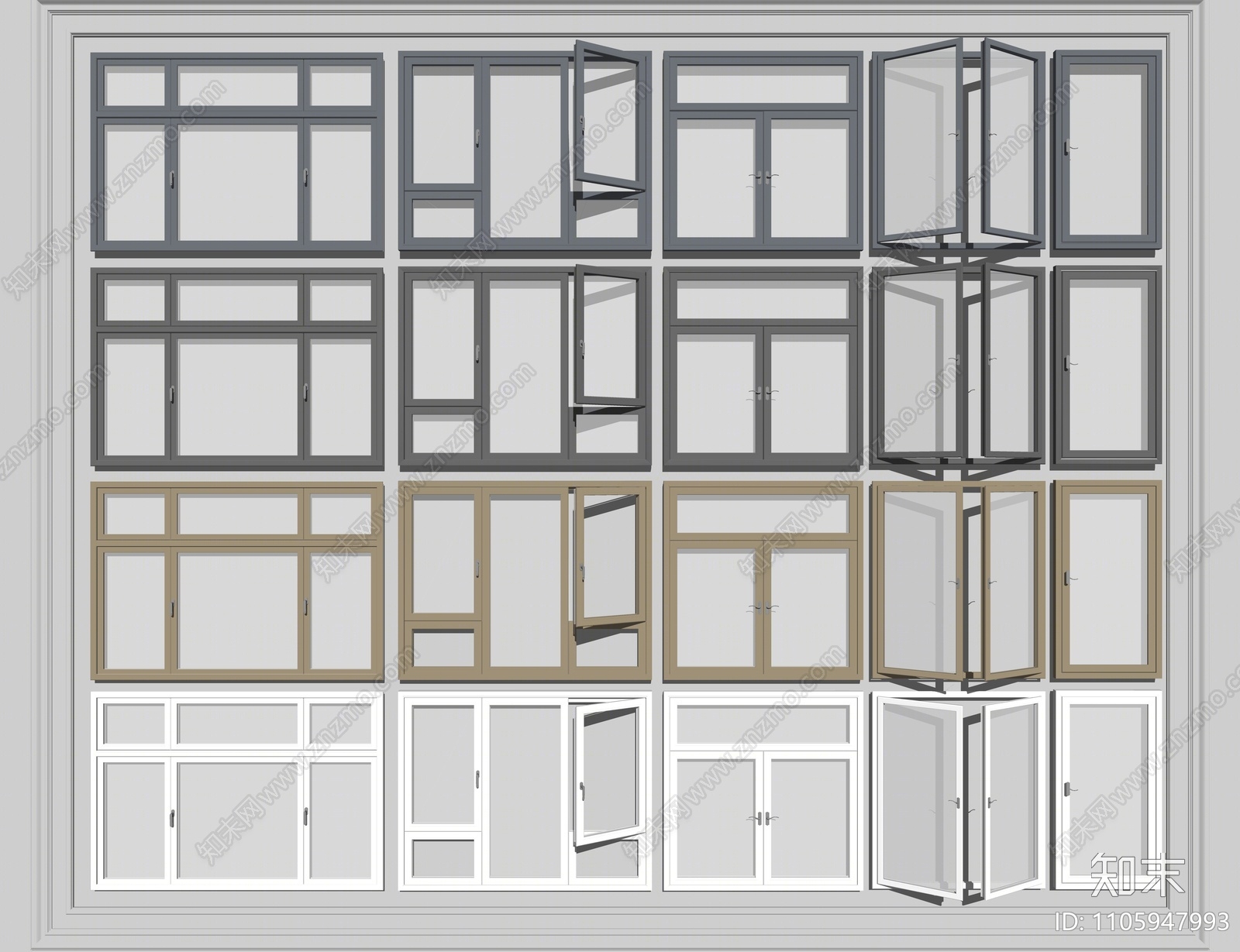 现代窗户组合SU模型下载【ID:1105947993】