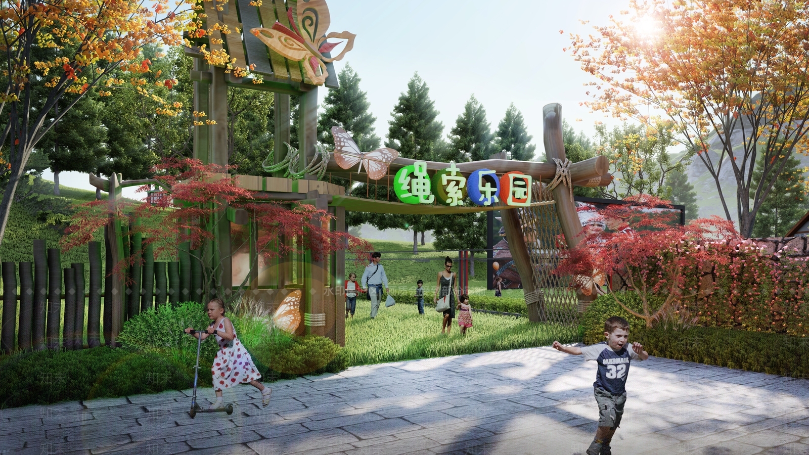 中式绳索乐园大门SU模型下载【ID:1105948713】