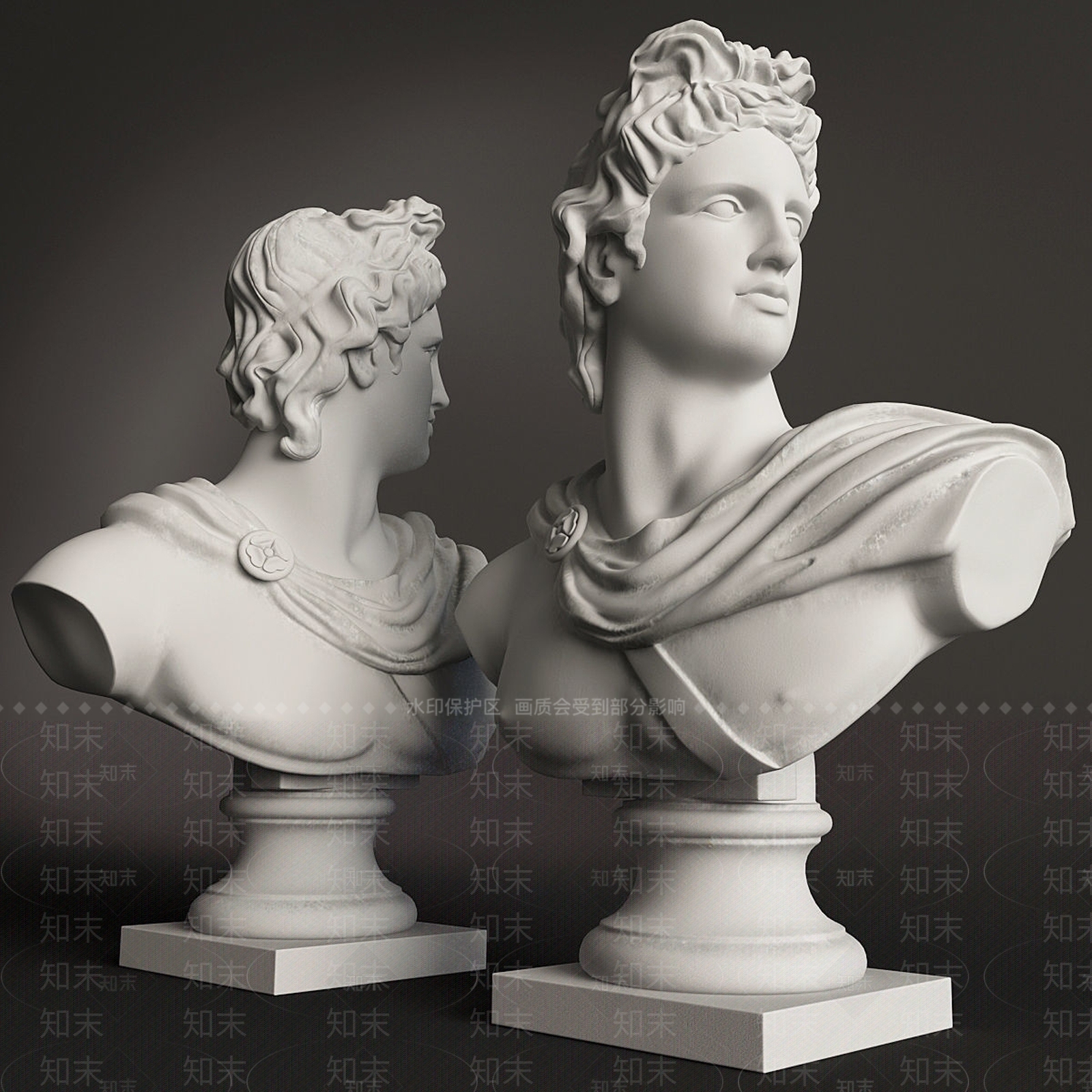 简欧石膏人头雕塑装置3D模型下载【ID:1105951804】