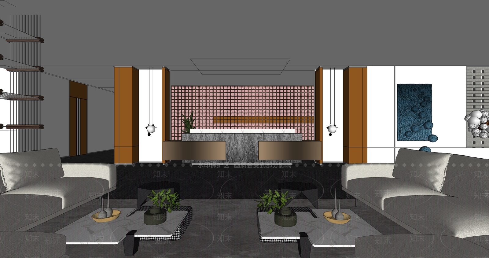现代酒店大堂SU模型下载【ID:1105952235】