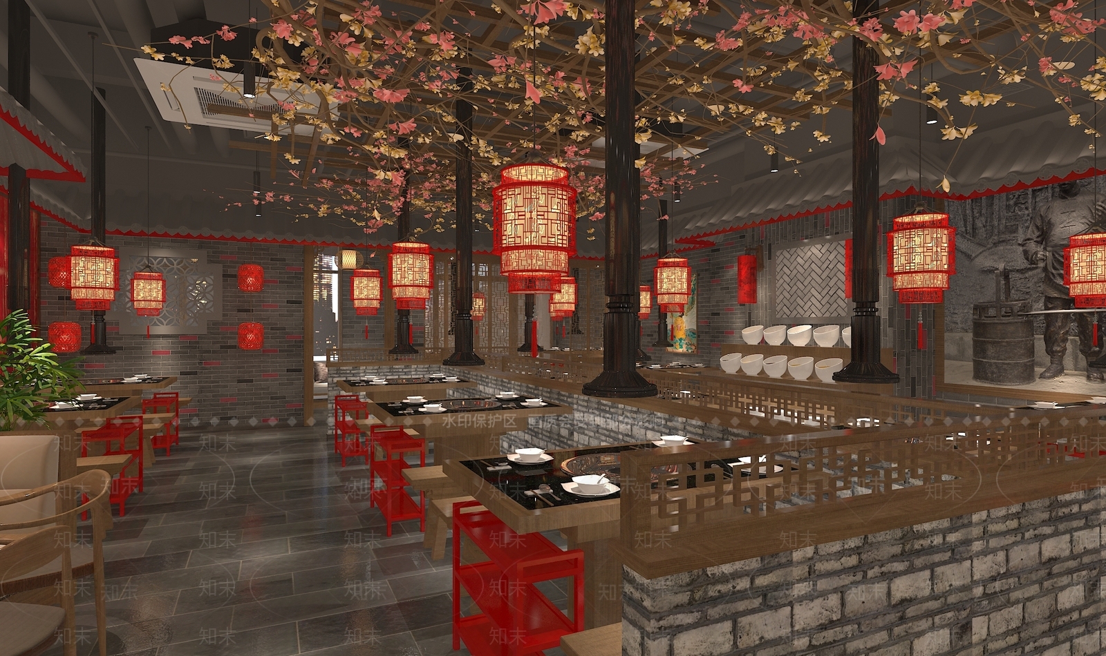 新中式火锅店3D模型下载【ID:1105970780】