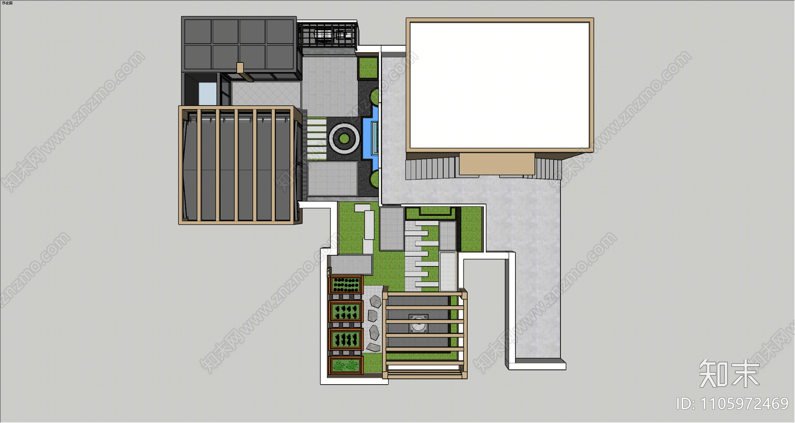 现代屋顶花园SU模型下载【ID:1105972469】