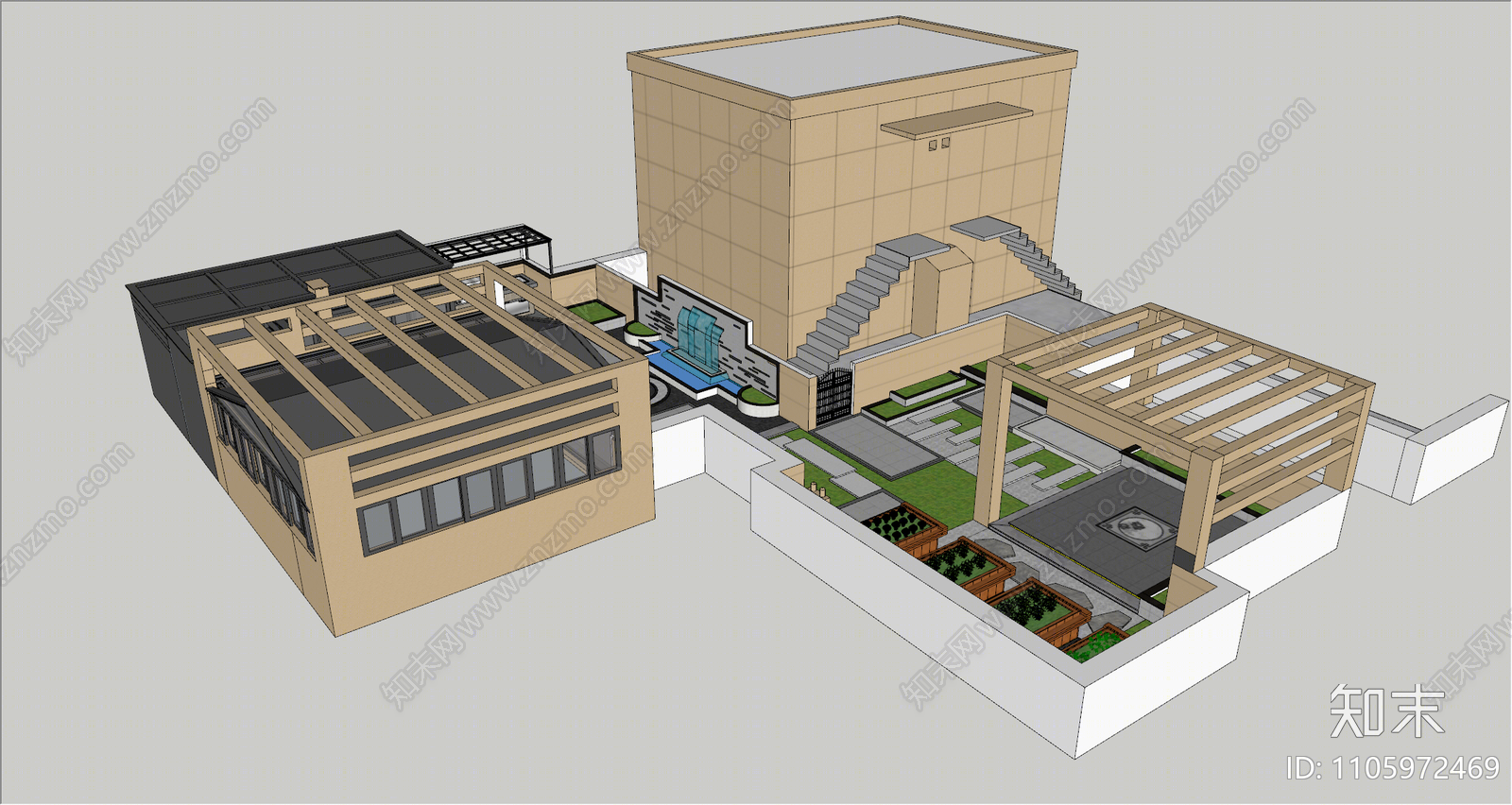 现代屋顶花园SU模型下载【ID:1105972469】