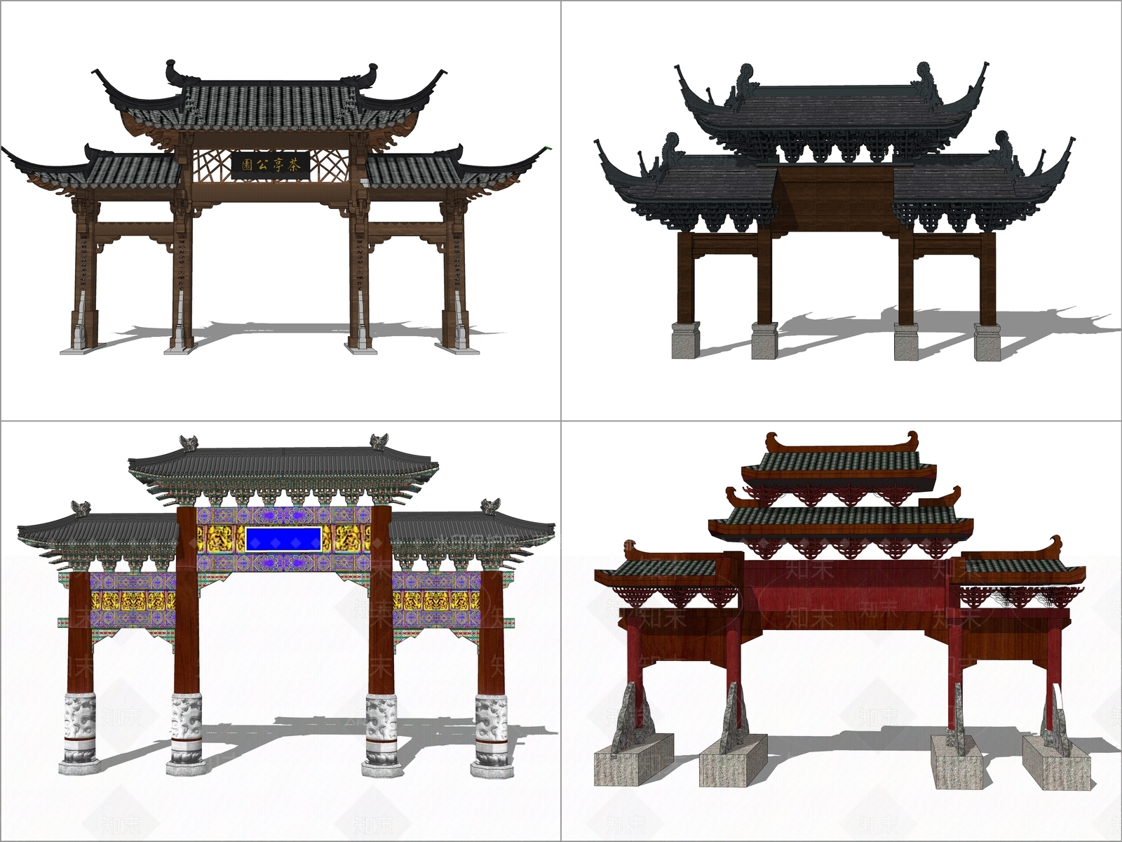 中式牌坊牌楼SU模型下载【ID:1105999481】