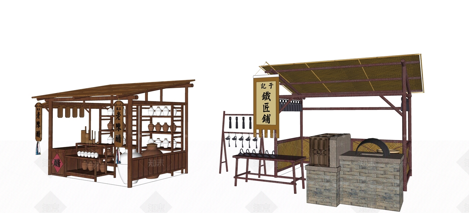 中式摊位SU模型下载【ID:1106007337】