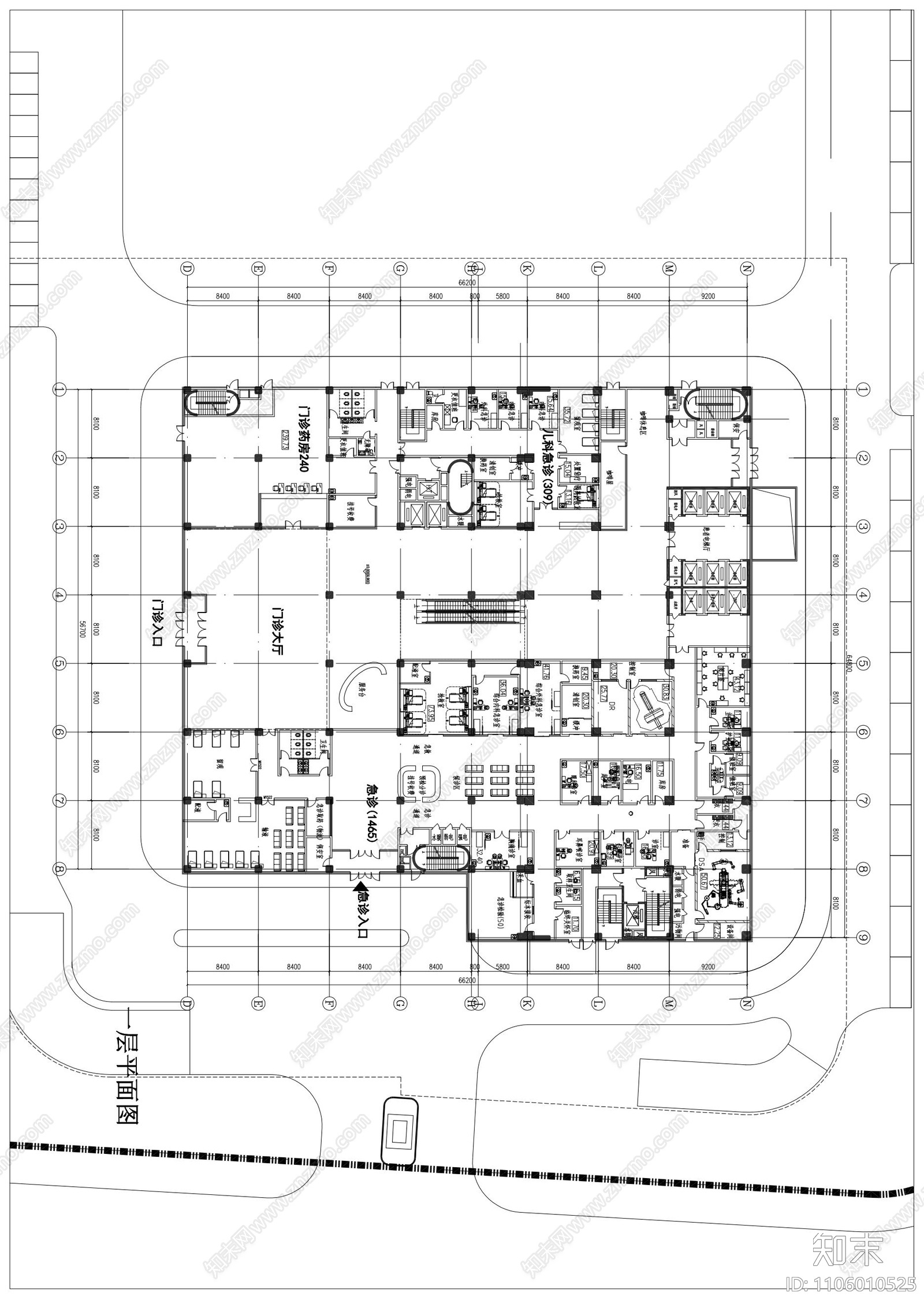 医院平面cad施工图下载【ID:1106010525】