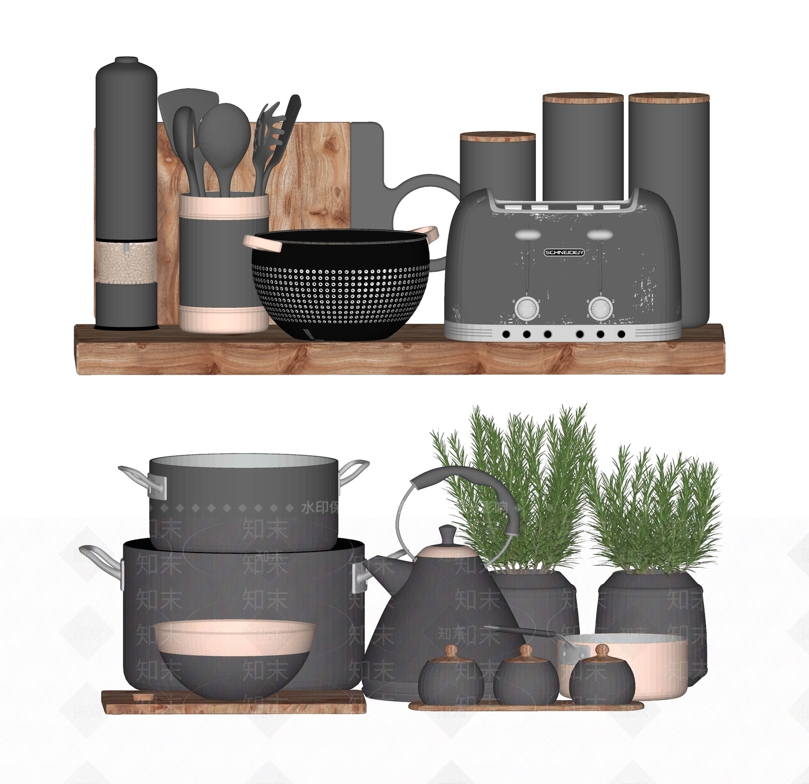 现代厨房用品组合SU模型下载【ID:1106014313】