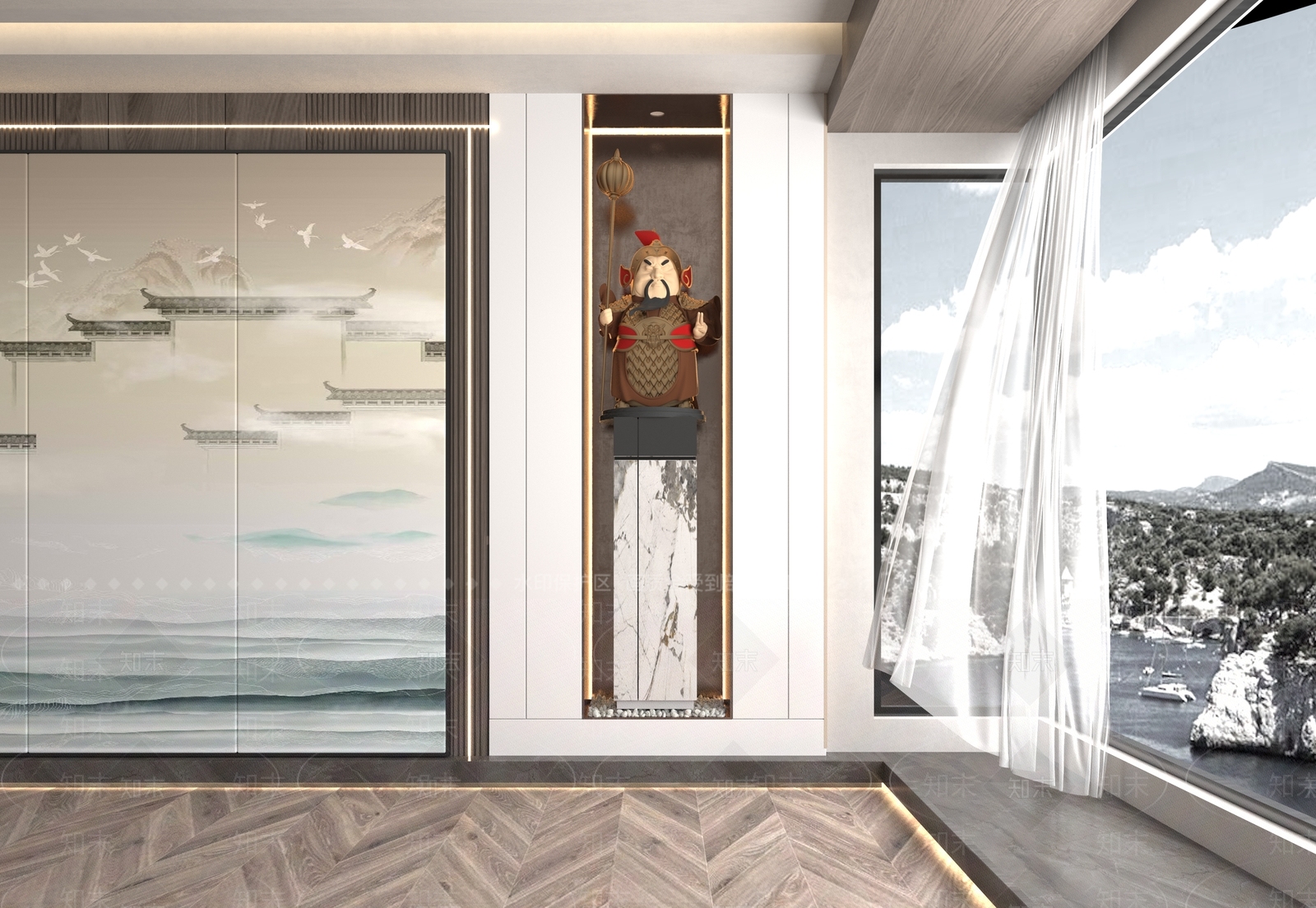 新中式关羽雕塑装置3D模型下载【ID:1106016767】