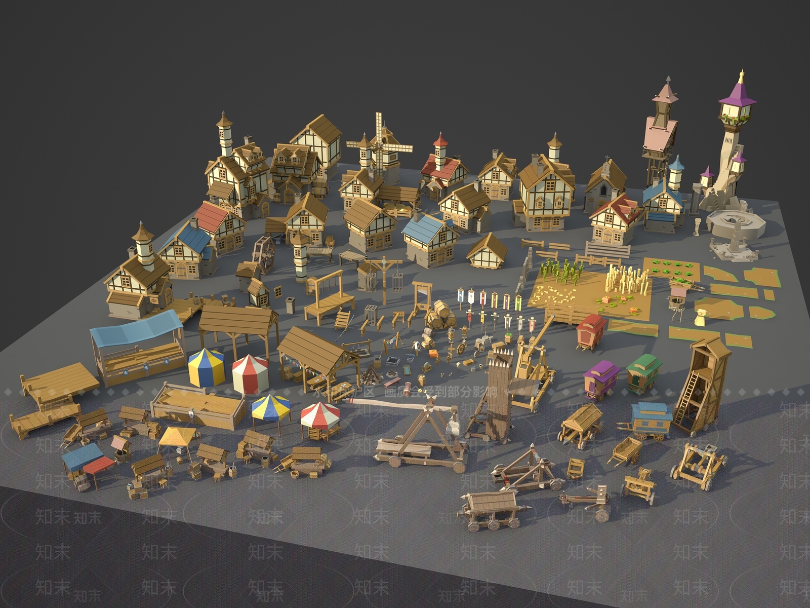 中式卡通村庄住宅建筑3D模型下载【ID:1106605972】