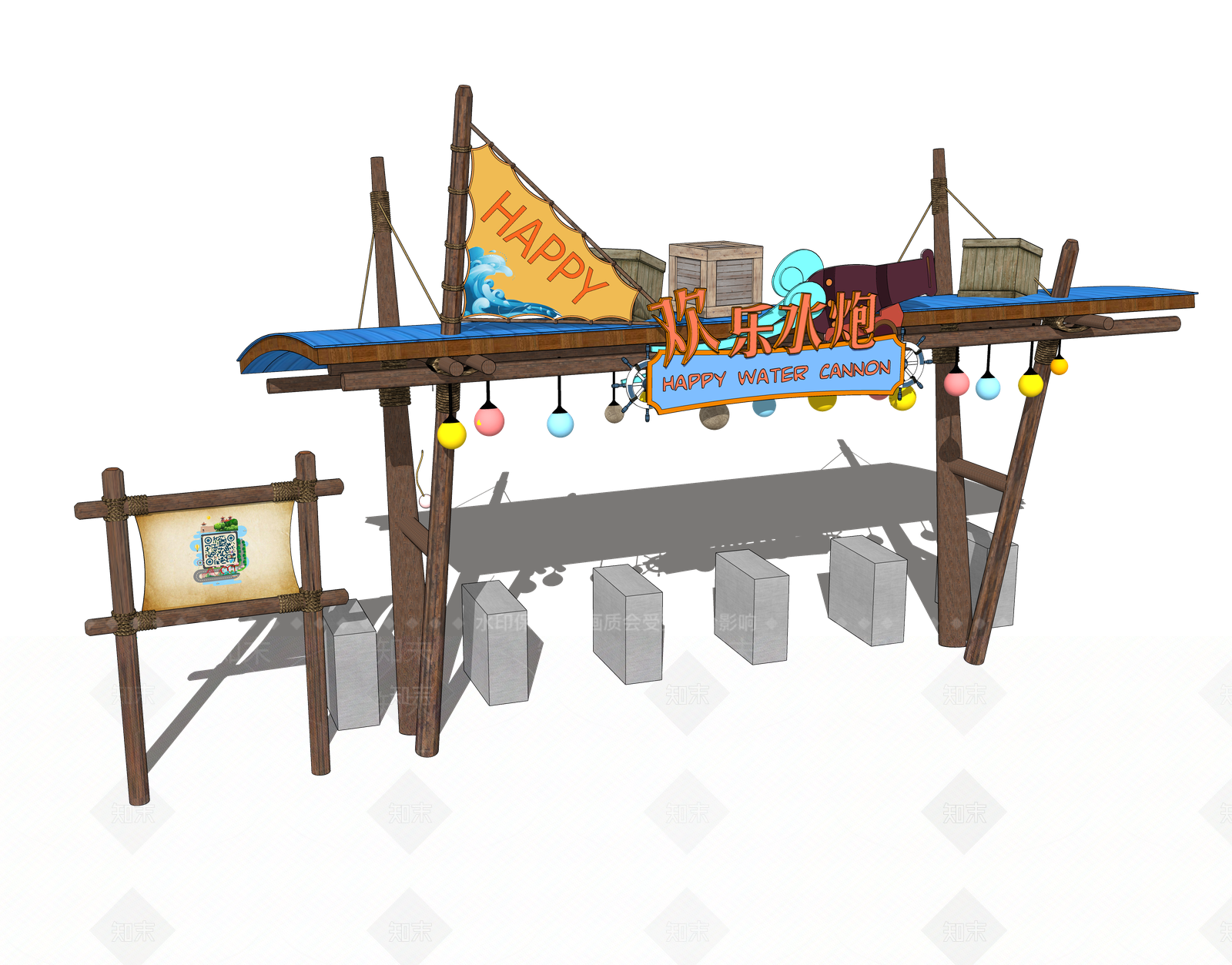 中式主题乐园入口大门SU模型下载【ID:1106037714】