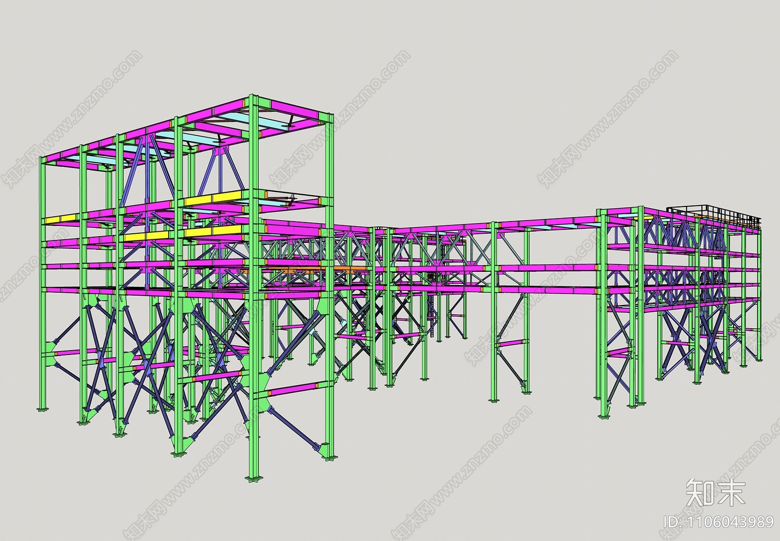 现代钢结构廊架SU模型下载【ID:1106043989】