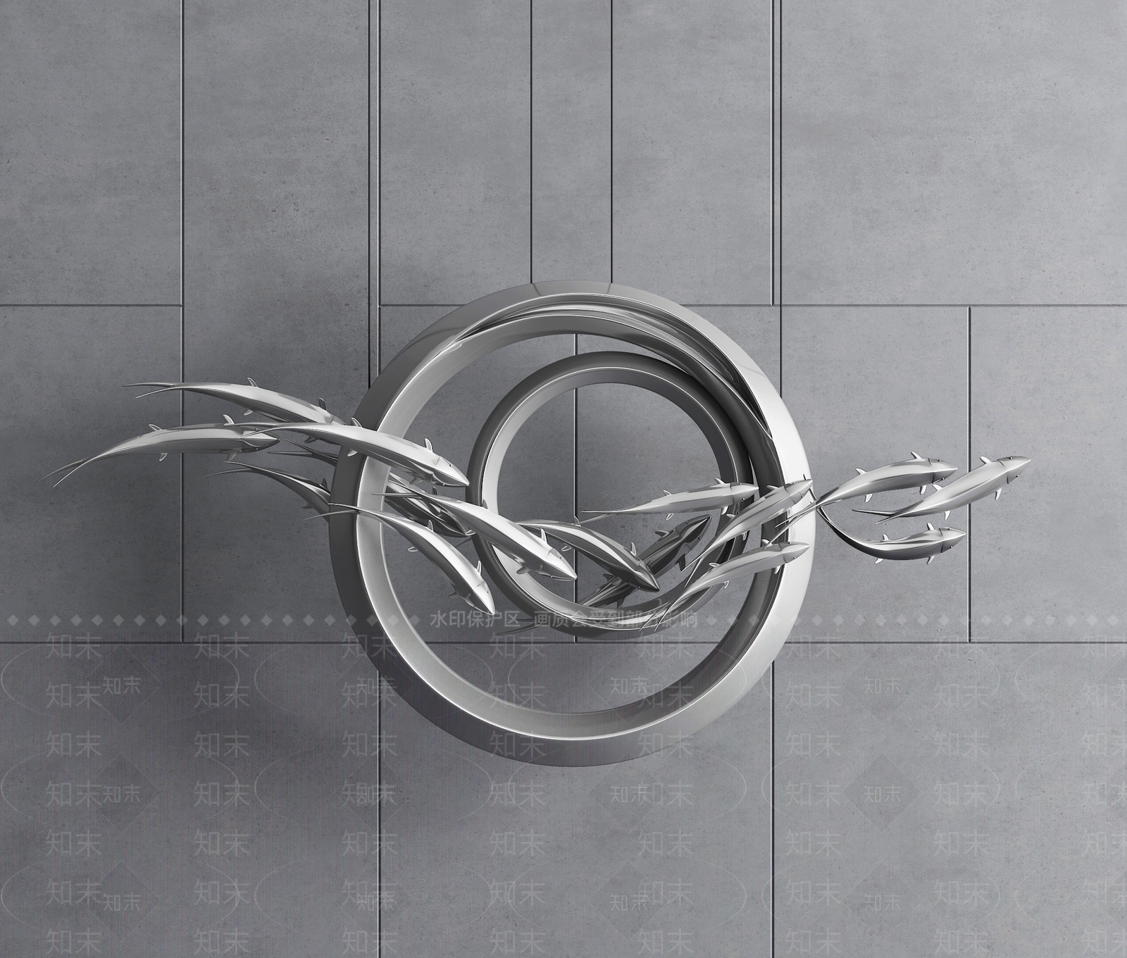 现代大厅鱼群墙饰挂件3D模型下载【ID:1106044901】