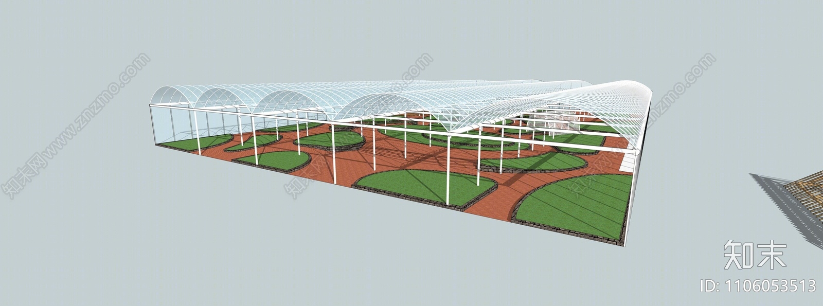 现代温室大棚SU模型下载【ID:1106053513】