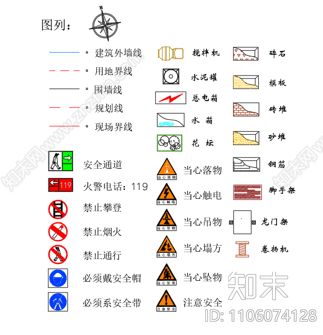 建筑道路施工安全标识图块施工图下载【ID:1106074128】