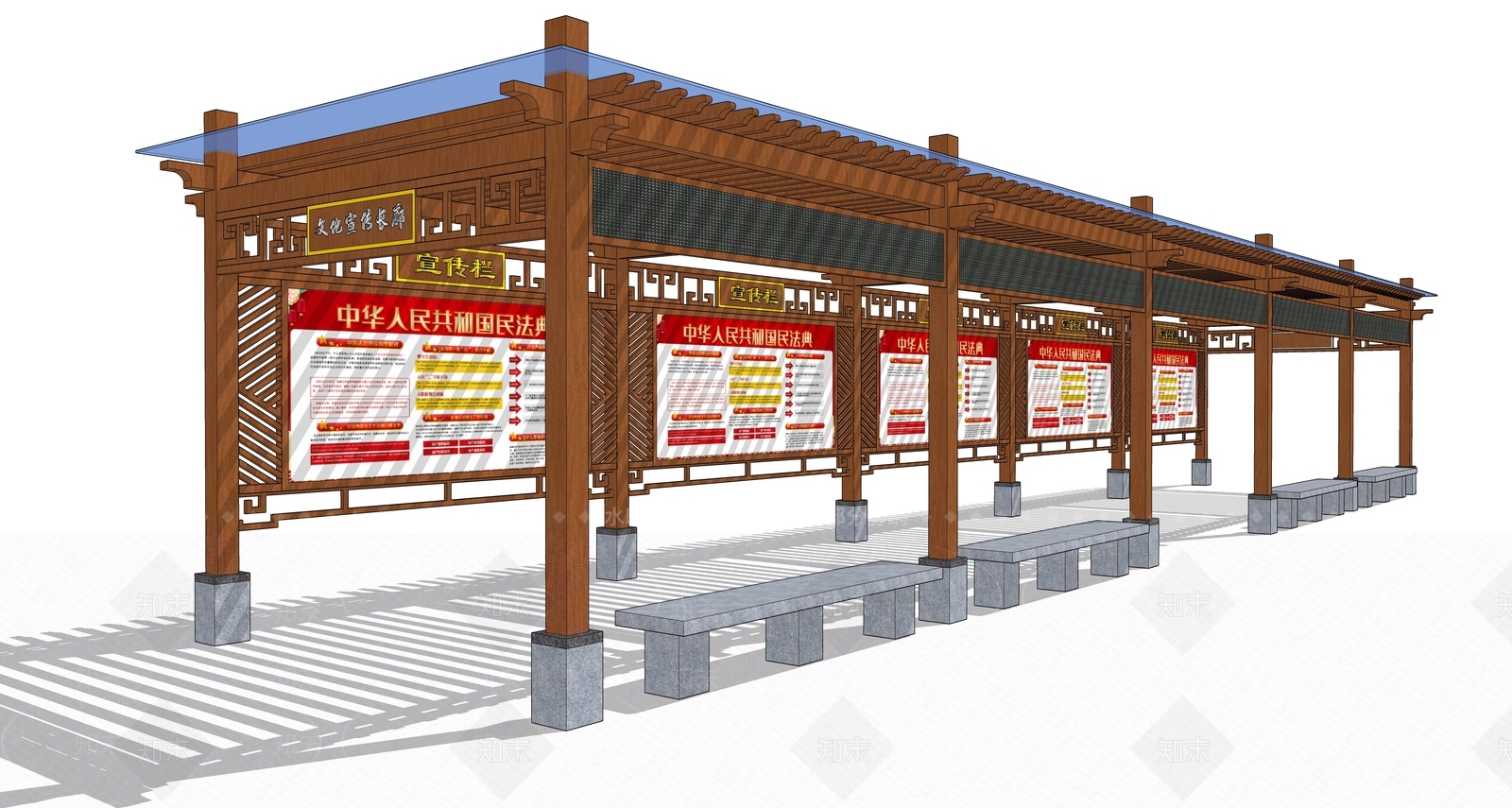 中式文化宣传廊架SU模型下载【ID:1106081310】
