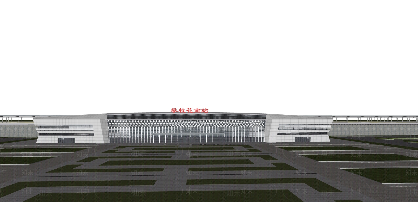 现代火车站SU模型下载【ID:1106100612】