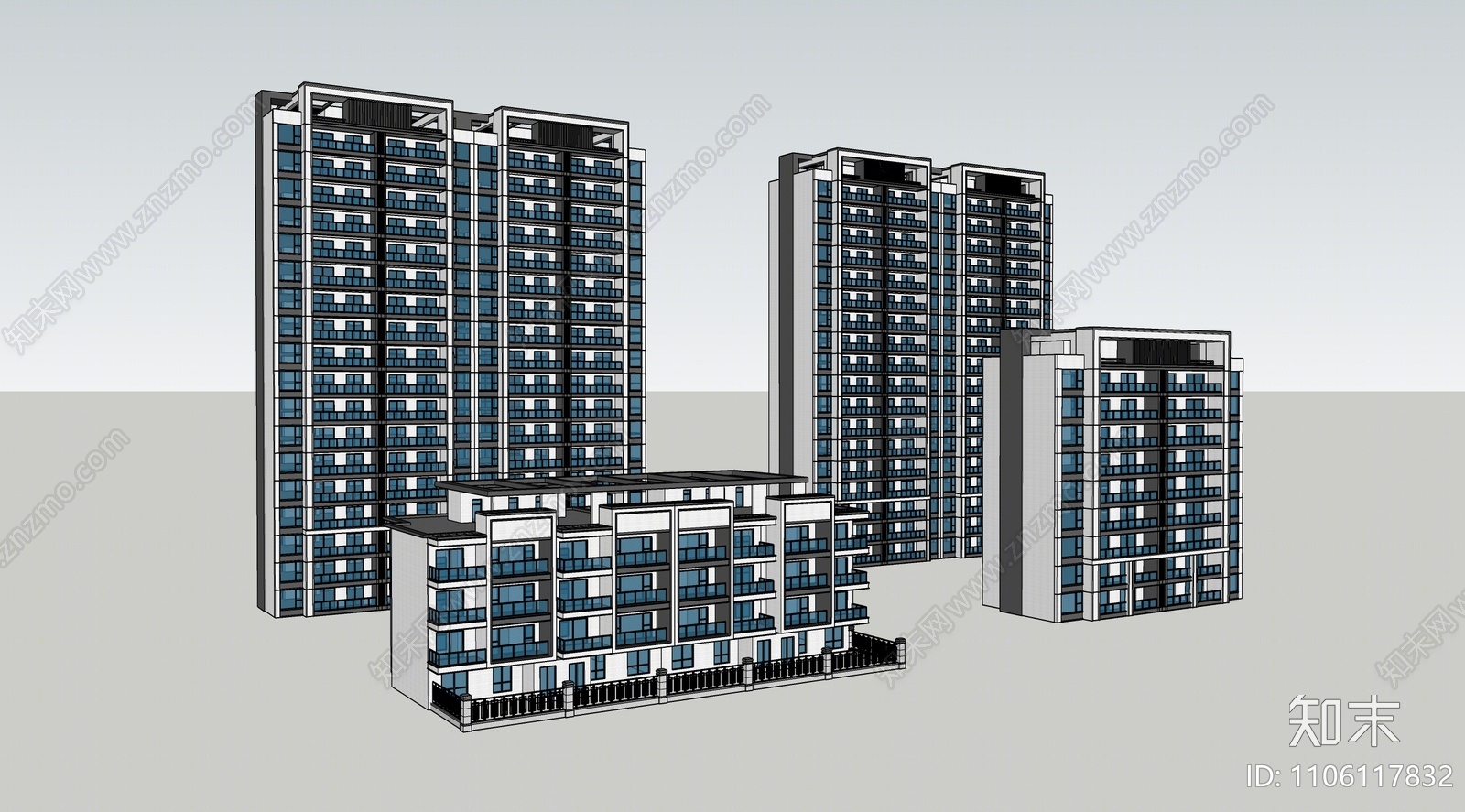 现代小区建筑SU模型下载【ID:1106117832】