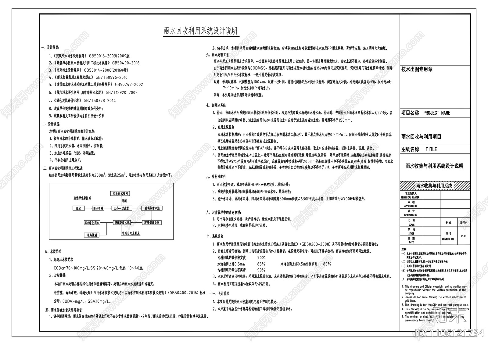 两百立方玻璃钢雨水收集利用系统cad施工图下载【ID:1106121734】