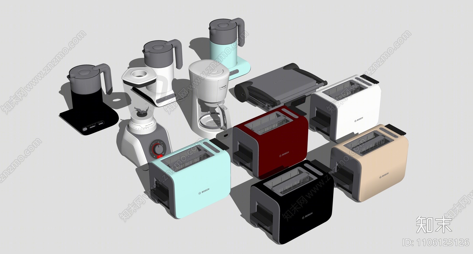现代厨房家电组合SU模型下载【ID:1106125126】