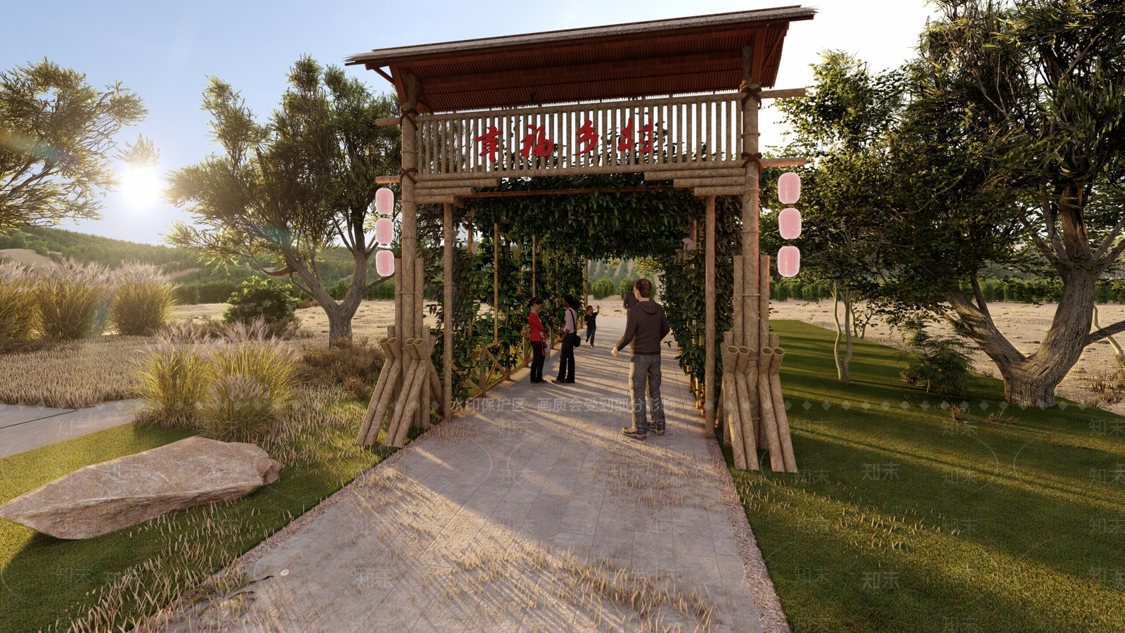 中式花架长廊SU模型下载【ID:1106124753】