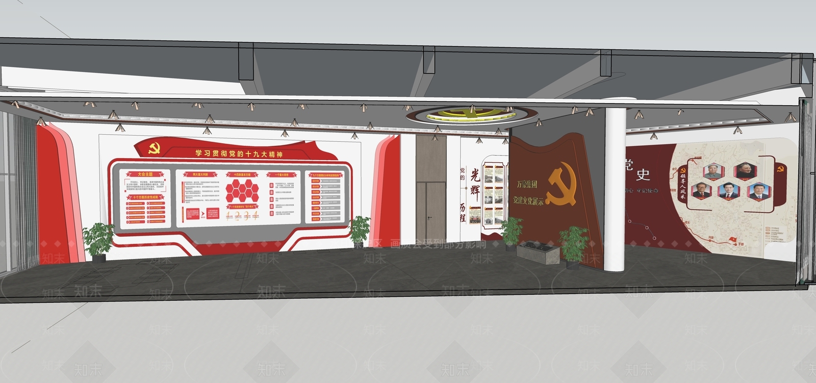 现代党建展厅SU模型下载【ID:1106126232】