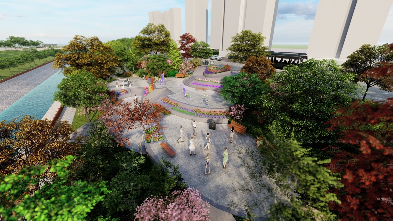 现代坡地游园SU模型下载【ID:1106356913】