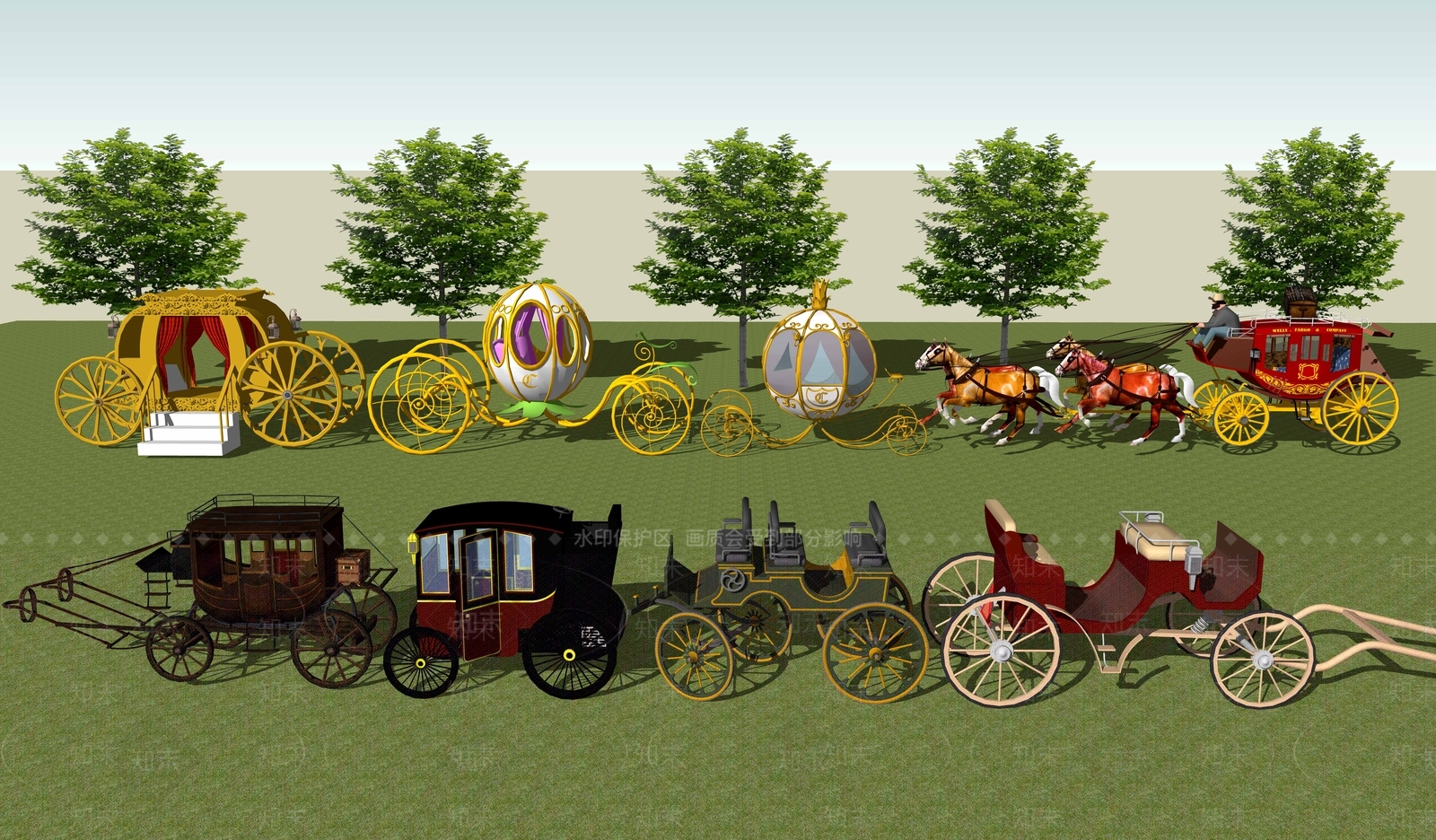 欧式拉车SU模型下载【ID:1106170201】