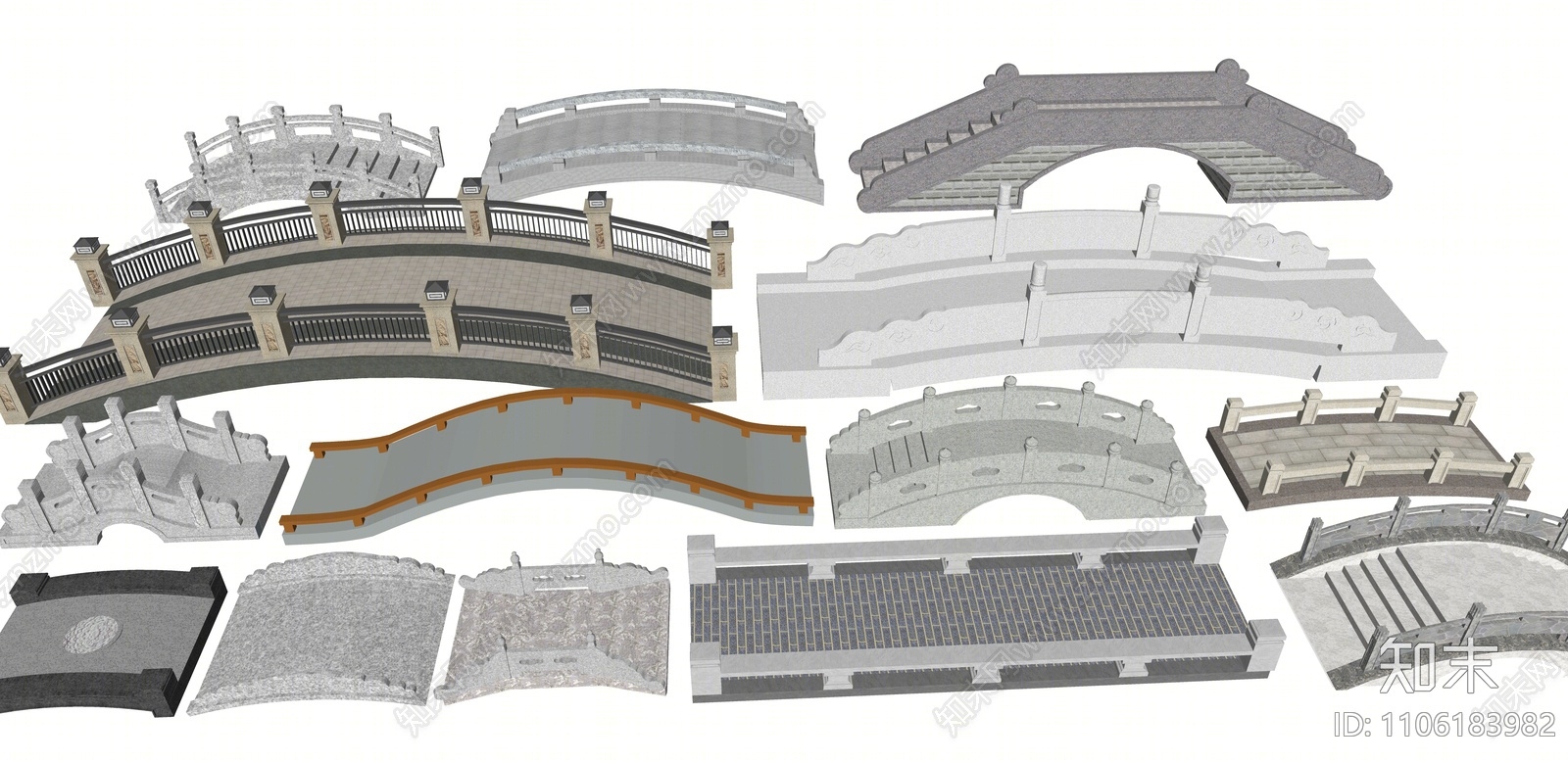 中式景观桥SU模型下载【ID:1106183982】
