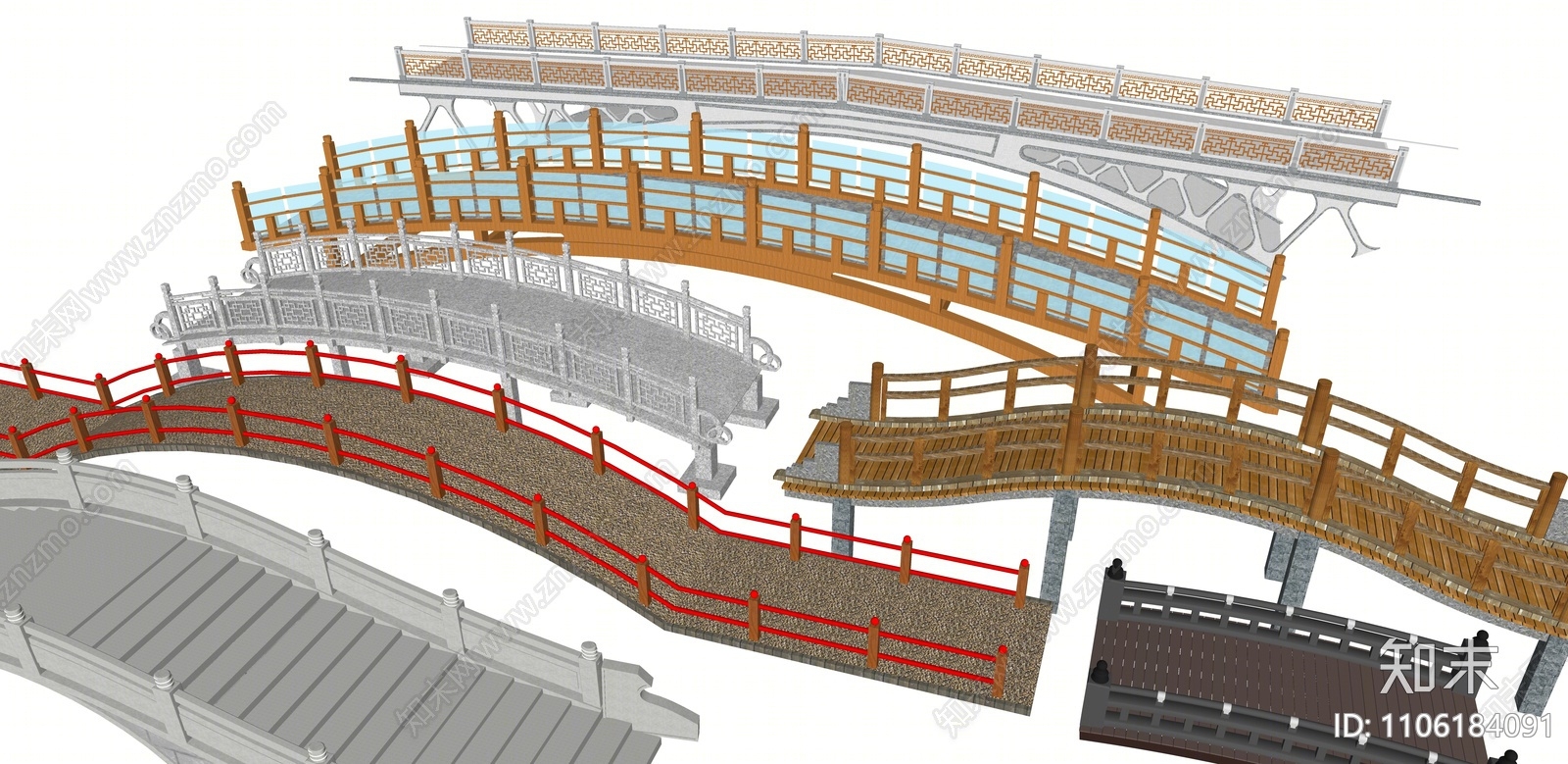 新中式景观桥SU模型下载【ID:1106184091】