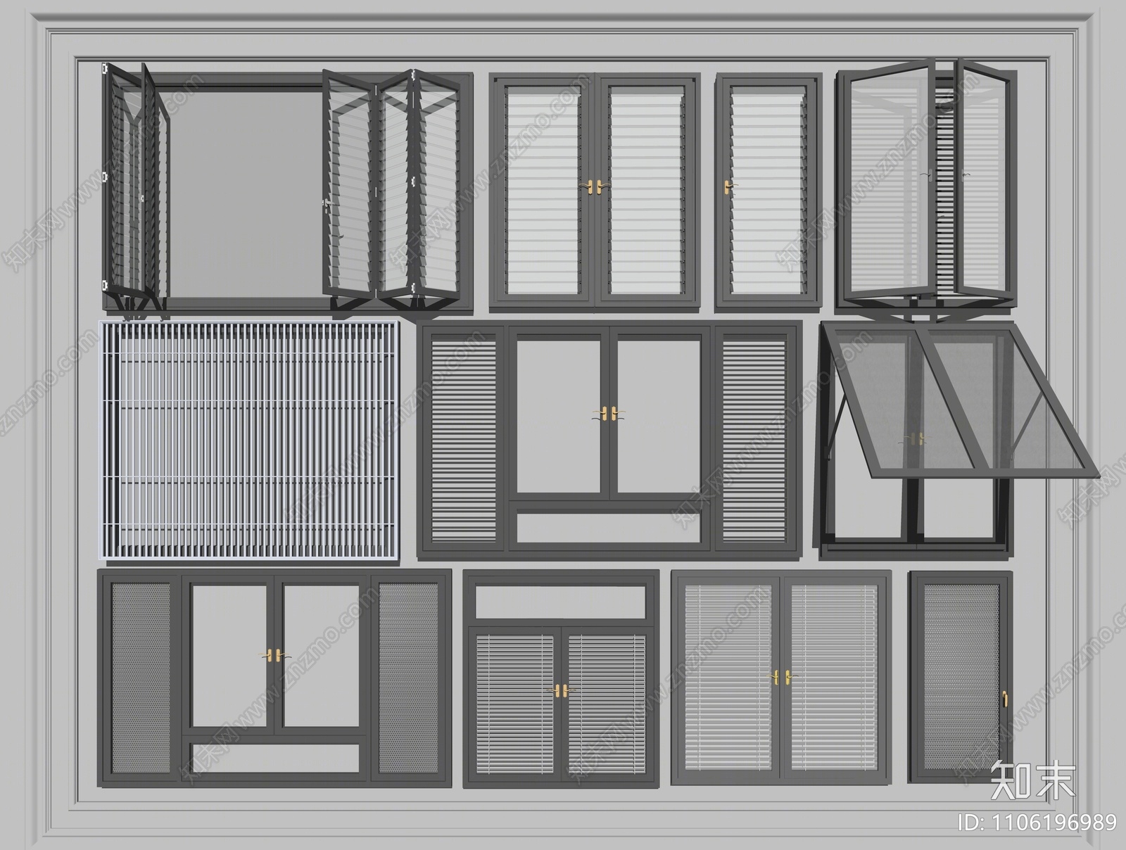 现代窗户组合SU模型下载【ID:1106196989】