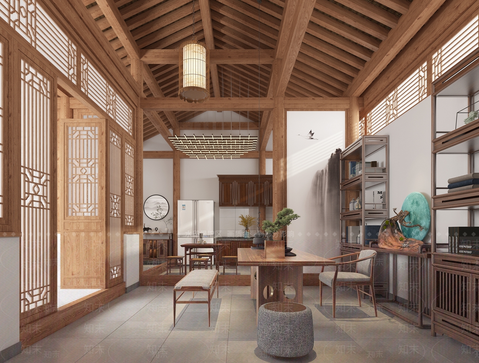 新中式民宿休息区3D模型下载【ID:1106203487】