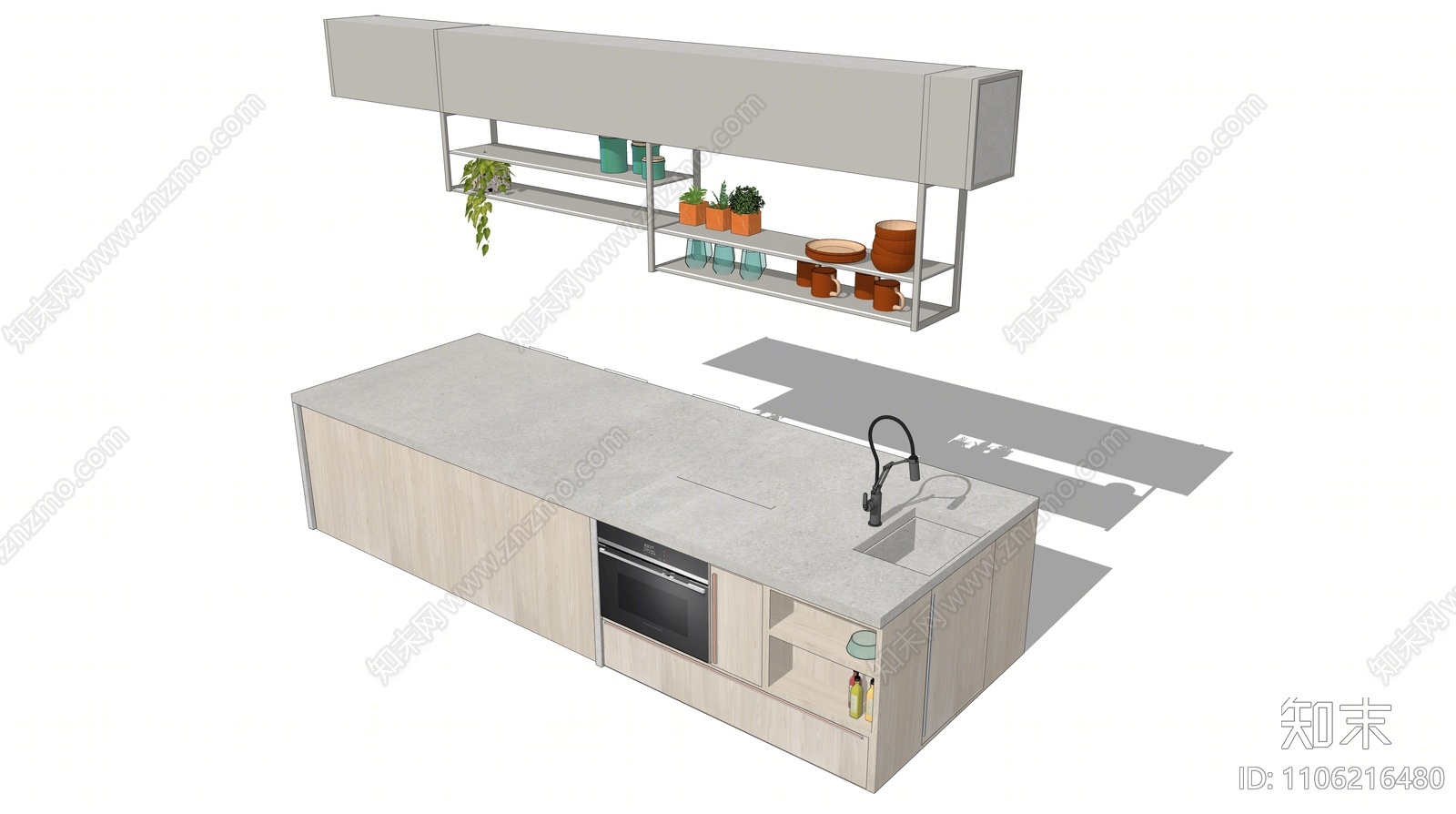 现代厨房中岛吧台SU模型下载【ID:1106216480】