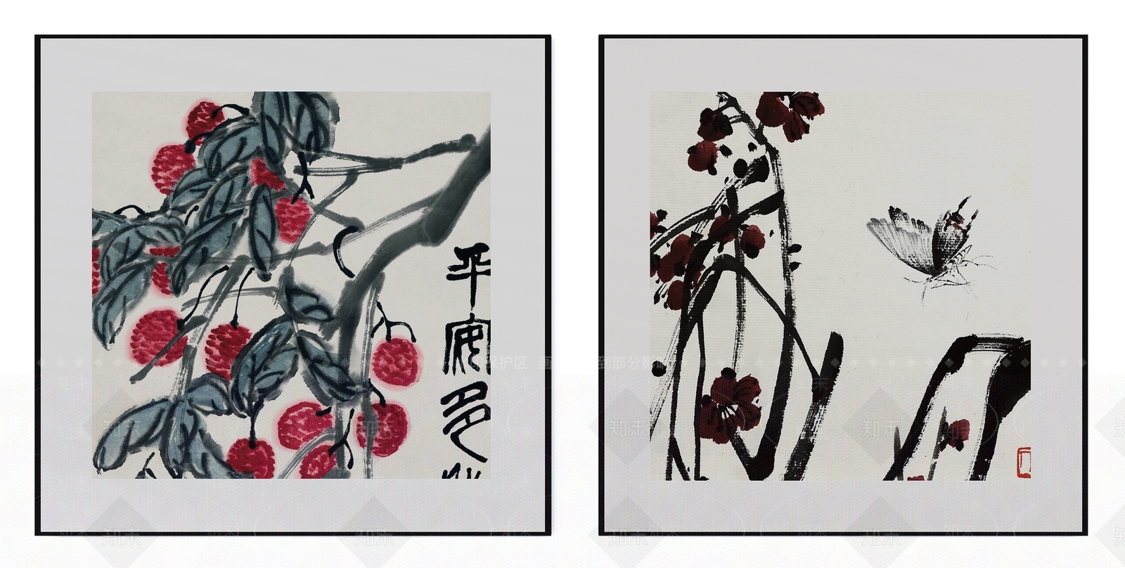 中式传统荔枝蝴蝶图案挂画组合3D模型下载【ID:1106219799】