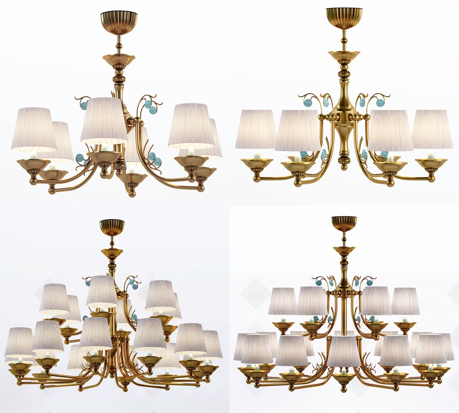 欧式古典吊灯组合3D模型下载【ID:1106379370】