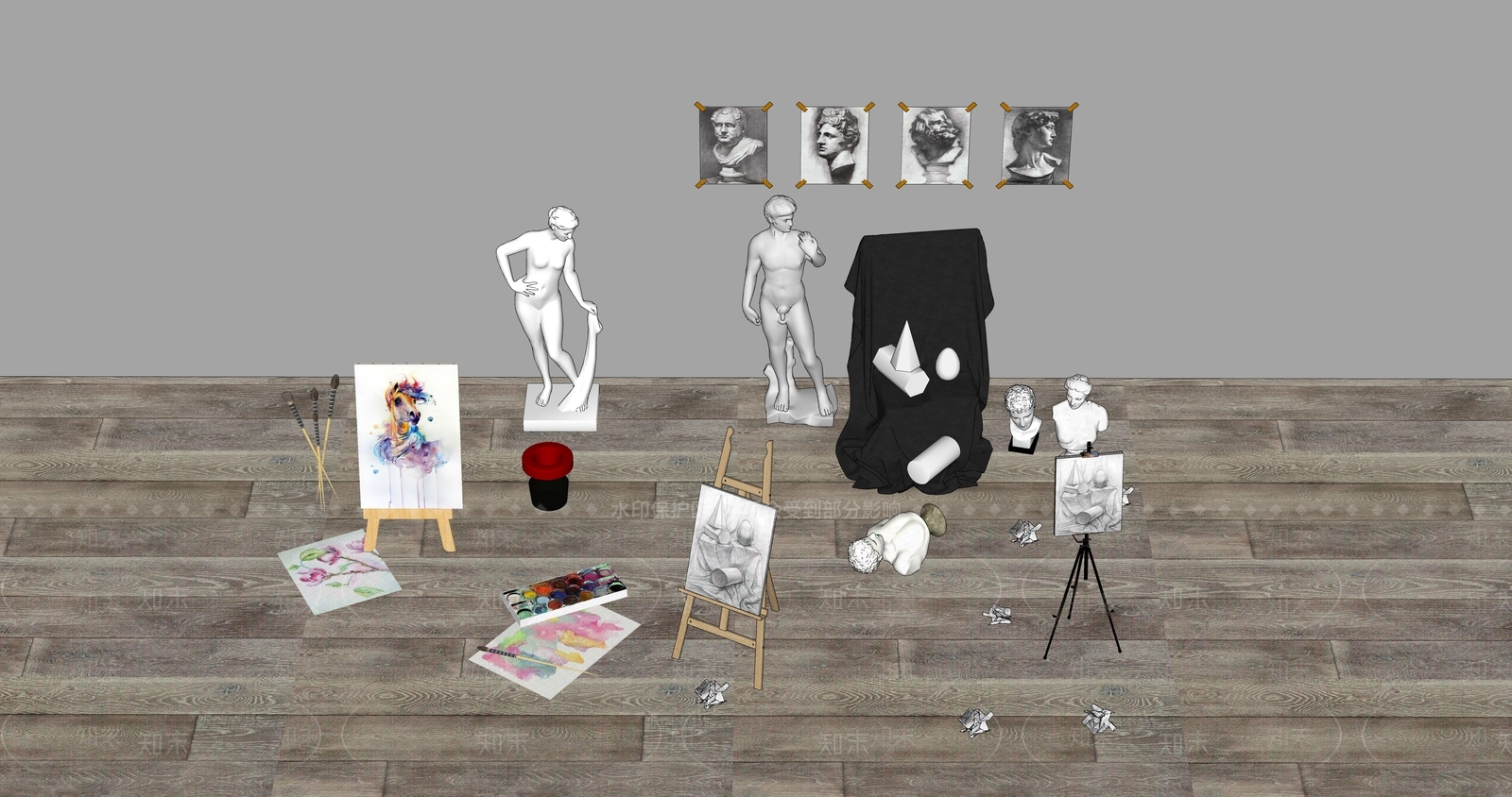 现代画具SU模型下载【ID:1106238833】