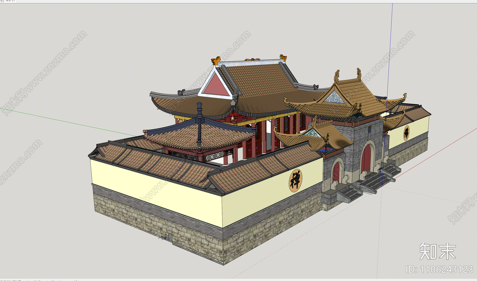 中式寺庙建筑SU模型下载【ID:1106243123】