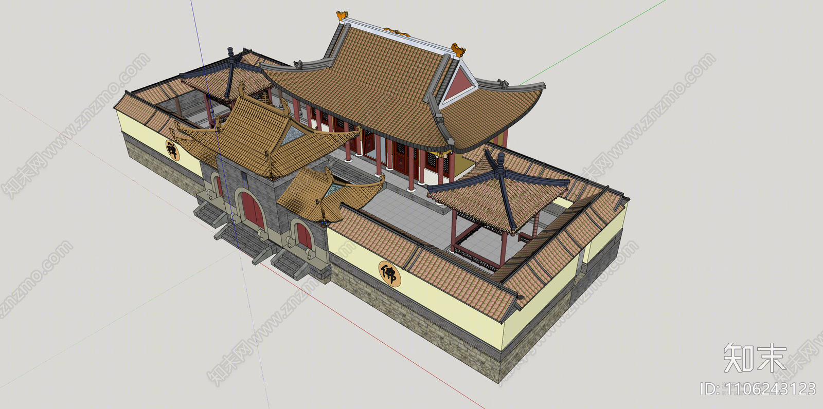 中式寺庙建筑SU模型下载【ID:1106243123】