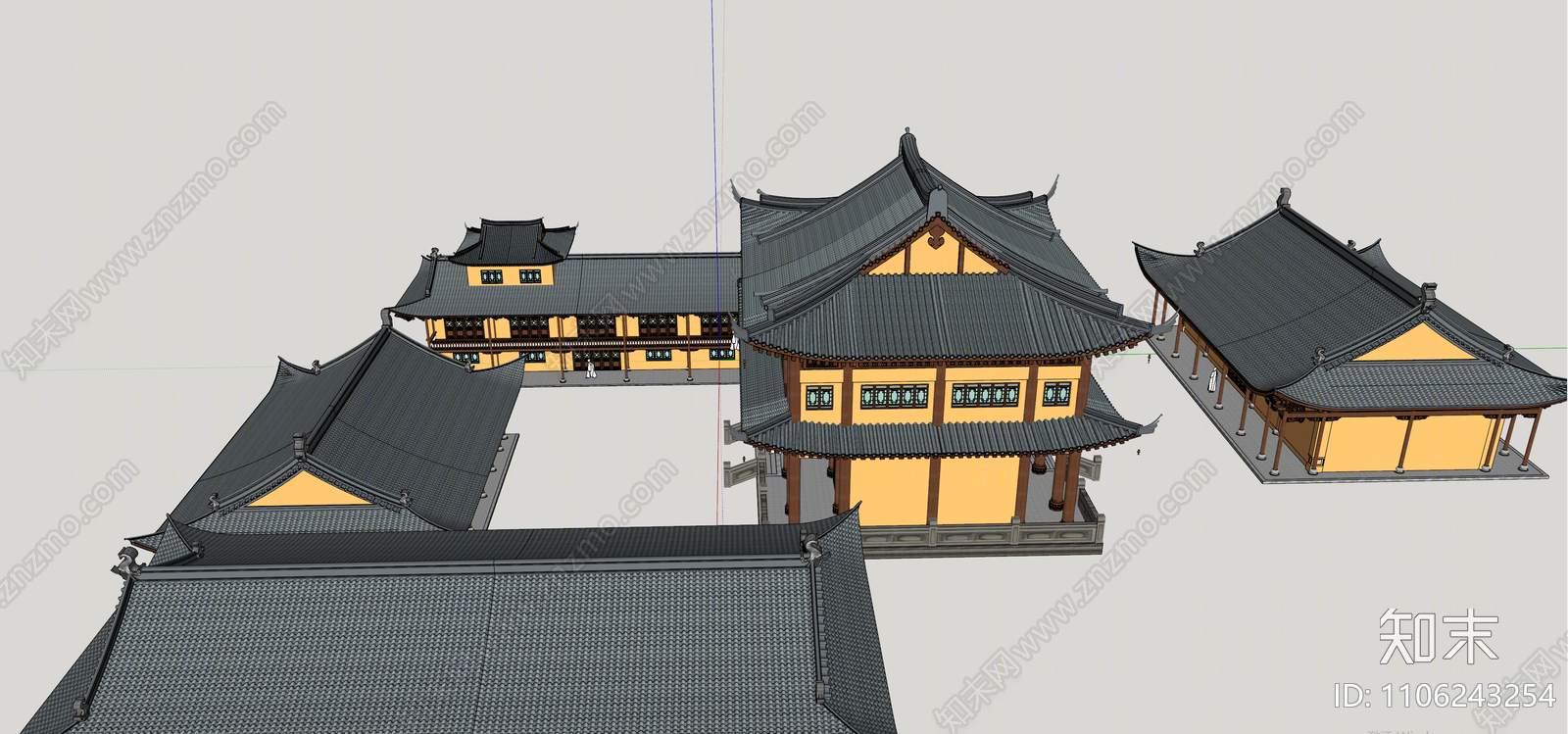 中式寺庙建筑SU模型下载【ID:1106243254】