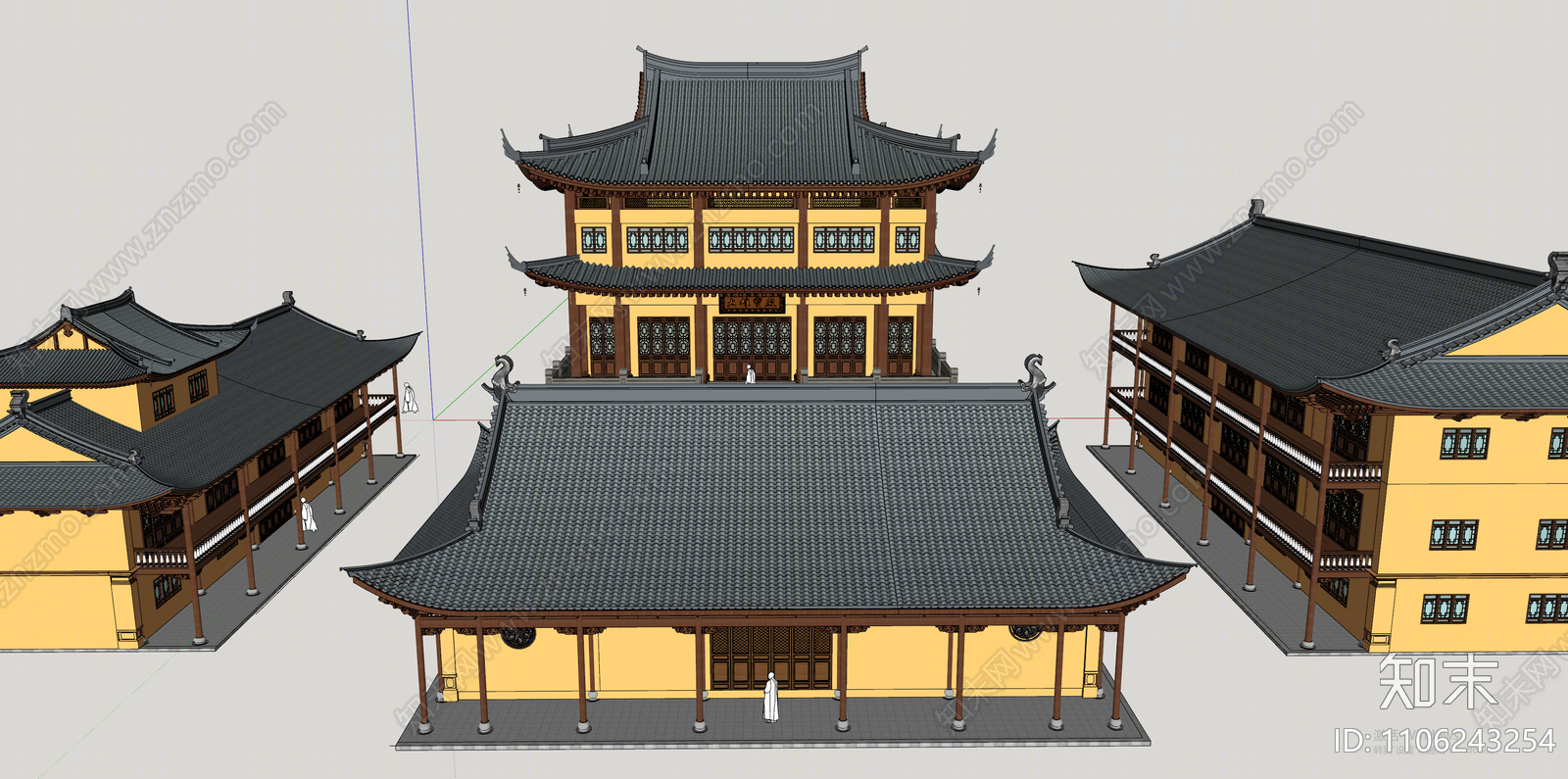 中式寺庙建筑SU模型下载【ID:1106243254】