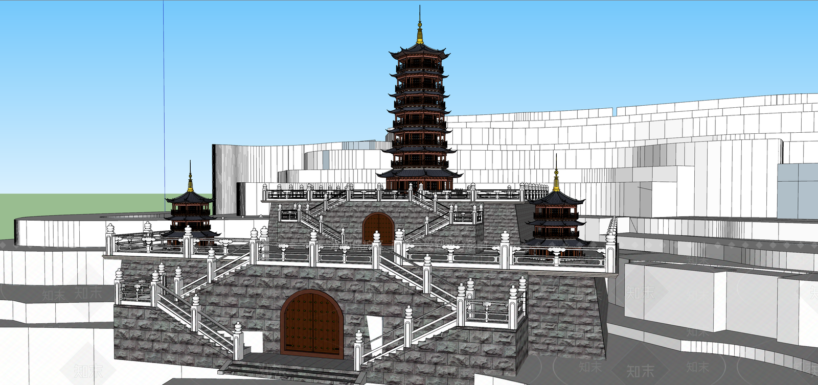 中式寺庙建筑SU模型下载【ID:1106243428】