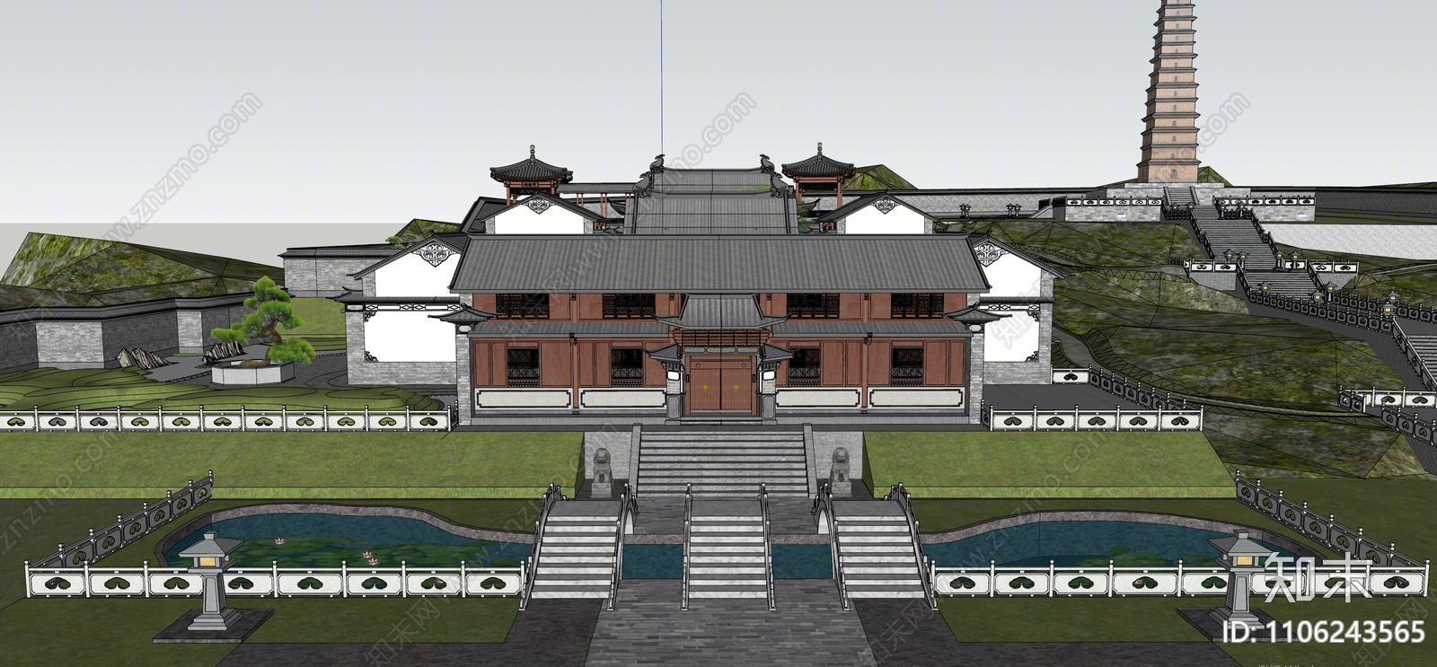 中式寺庙建筑SU模型下载【ID:1106243565】