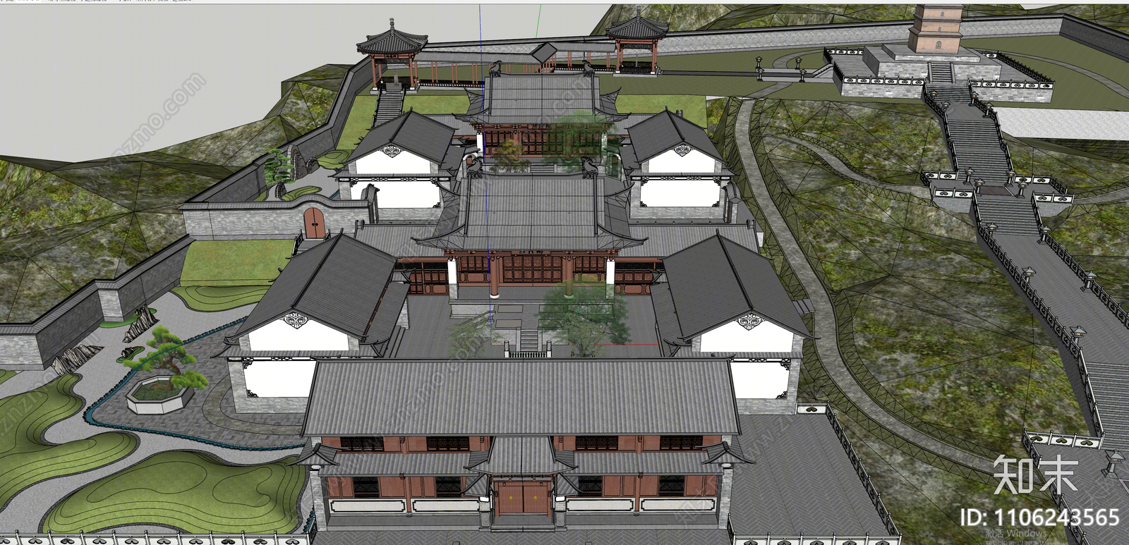 中式寺庙建筑SU模型下载【ID:1106243565】