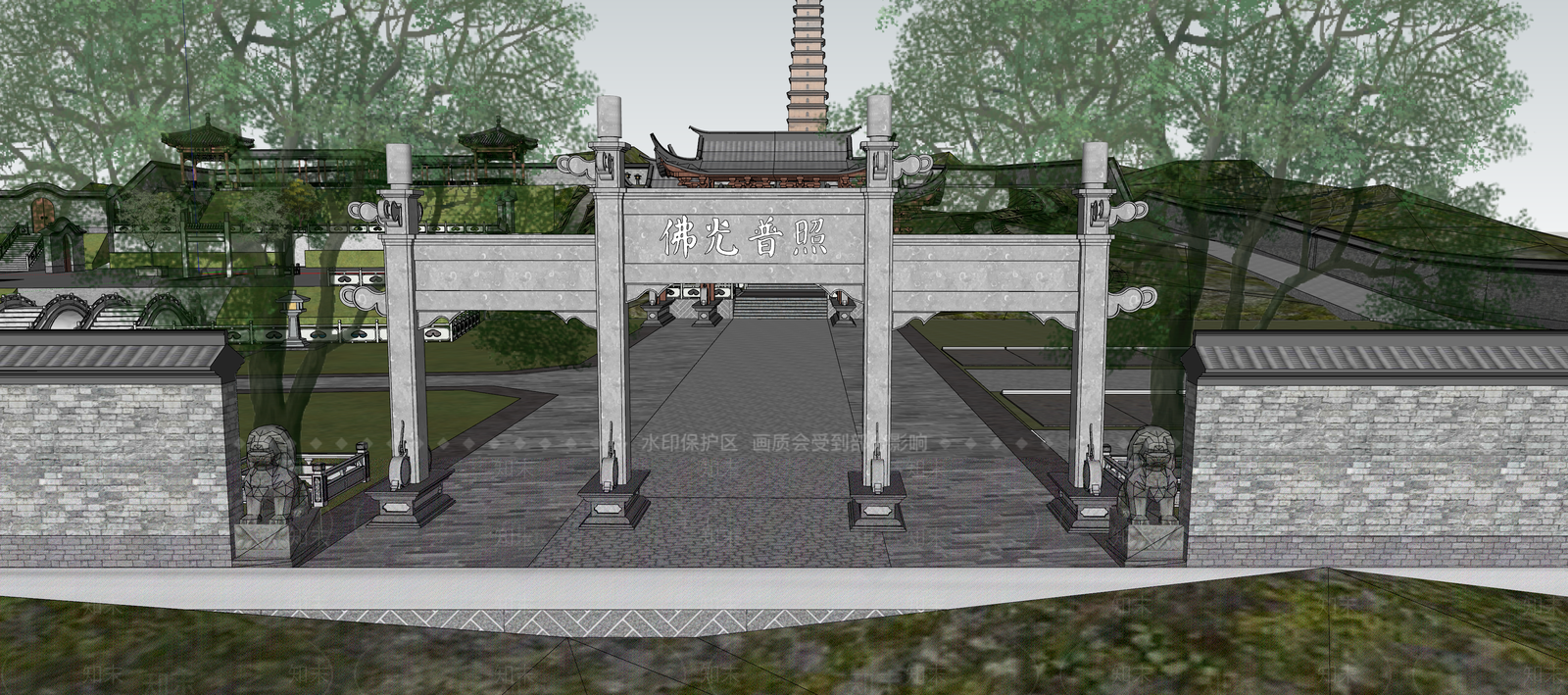 中式牌坊牌楼SU模型下载【ID:1106243636】