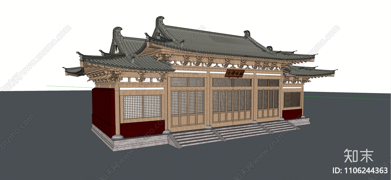 中式寺庙建筑SU模型下载【ID:1106244363】