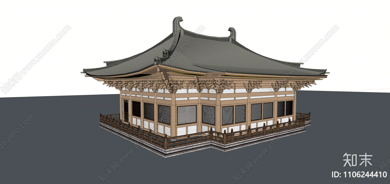 中式寺庙建筑SU模型下载【ID:1106244410】