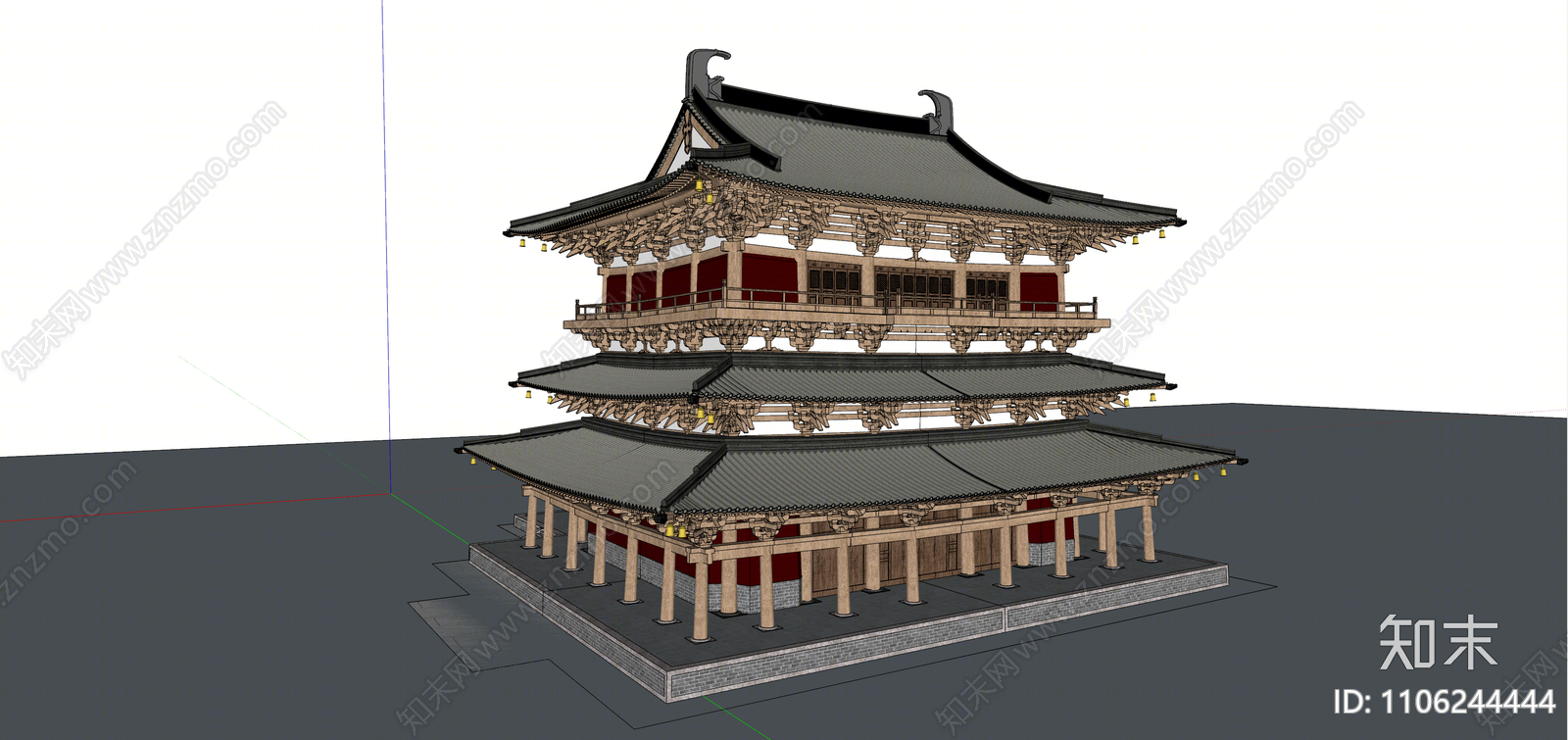 中式寺庙建筑SU模型下载【ID:1106244444】