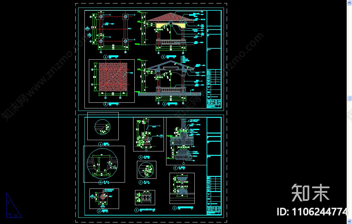 中式亭廊cad施工图下载【ID:1106244774】