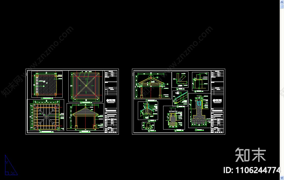 中式亭廊cad施工图下载【ID:1106244774】